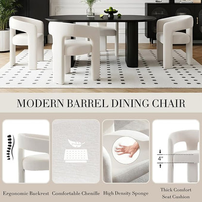 Modern Chenille Barrel Dining Chair Upholstered Fabric Dining Room Chair - Image 5