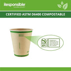 Certified Compostable 10 oz Paper Cups, Cold ＆ Hot Coffee Cups, Disposable Paper Cups, Extra Strength Disposable Cups, Made without PFAS (50 count)