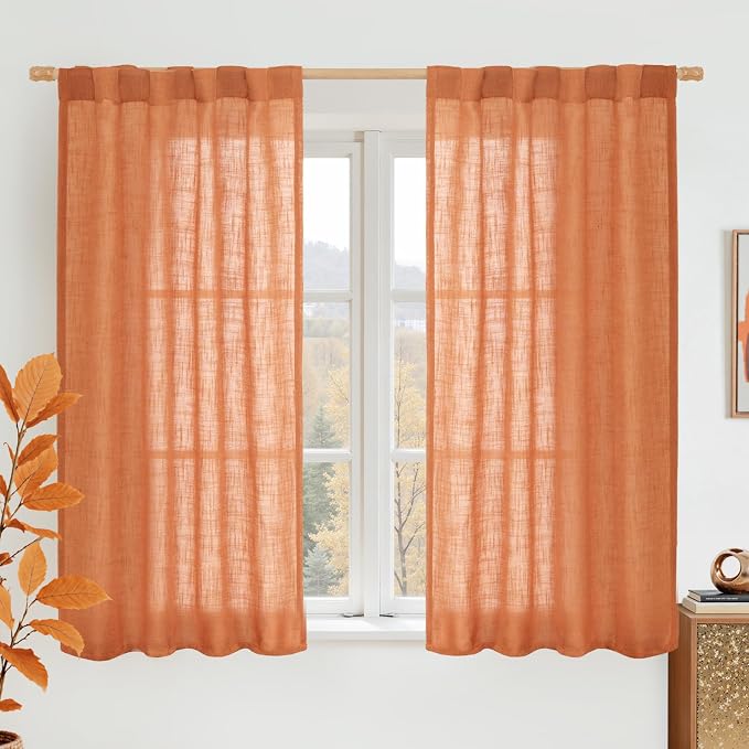 54 Inch Semi Sheer Window Linen Curtains, Light Filtering Panels | Faux Linen by LAMIT