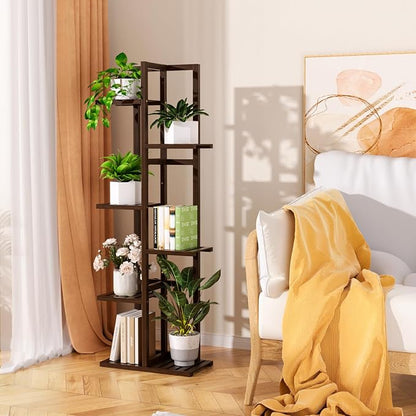 ROMGUAR CRAFT 6 Tier Bamboo Plant Stand Indoor, Wood Tall Flower Holder Corner - Image 4