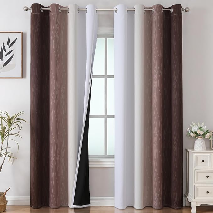 Brown and Greyish White Blackout Curtains 52x102 2 Panels | Ombre Curtains by ESTELARTEXTILER