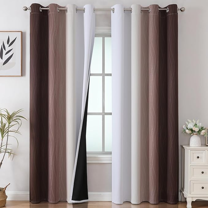 Brown and Greyish White Blackout Curtains 52Wx90L 2 Panels | Ombre Curtains by ESTELARTEXTILER