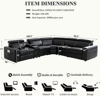 Power Recliner Sectional Sofa, L-Shaped Living Room Furniture Set, Reclining - Image 2