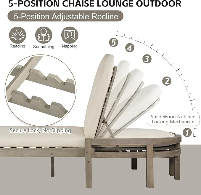 Outdoor Chaise Lounge Chair Set of 2, Patio Chaise Lounge Recliner - Image 6