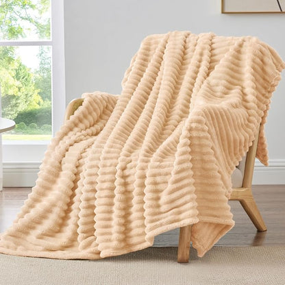 BEDELITE Ribbed Twin Blanket for Couch & Bed, Blush Sand, Warm Yet Lightweight - Image 2