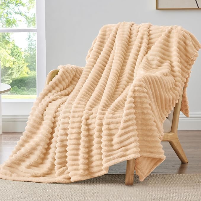 BEDELITE Striped Fleece Throw Blanket, Blush Sand, Soft Cozy, Lightweight Warm by BEDELITE