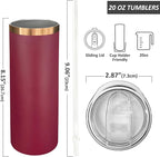 20 oz Skinny Tumblers Bulk 8 Pack, Stainless Steel Insulated Tumbler with Lids and Straws, Slim Double Wall Powder Coated Travel Coffee Mugs Reusable Cup for Hot Cold Drinks (Mixed,8 pack)
