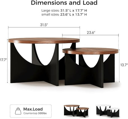 LIKIMIO Nesting Coffee Tables Set of 2, 31.5" Round Side Tables - Image 3