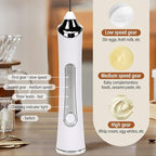 Rechargeable Milk Frother with Stand - 3 Speed Adjustable Electric Whisk, 3 Detachable Stainless Steel Heads for Latte, Cappuccino, Matcha, Egg (White)