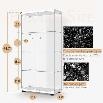 Display Cabinet with Glass Door and Lock, 4-Shelf Fast Installation in 30 Mins - Image 2