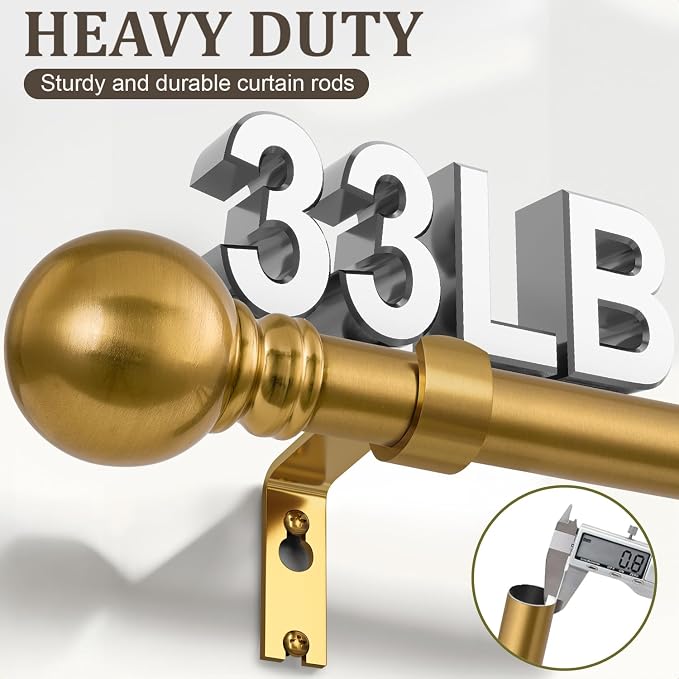 Modern Gold Curtain Rods for Windows 16 to 144 Inch 1" Diameter Adjustable - Image 6