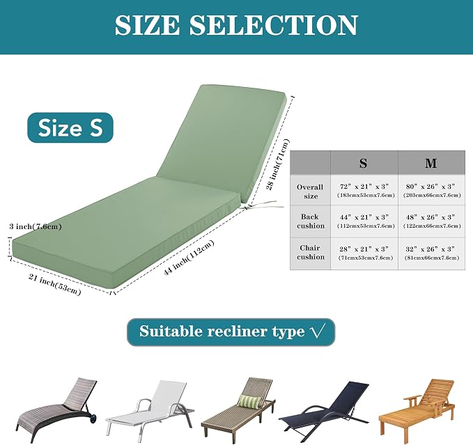 Outdoor Chaise Lounge Cushion Set of 2, Fadesafe Water-Repellent Lounge Deck - Image 3