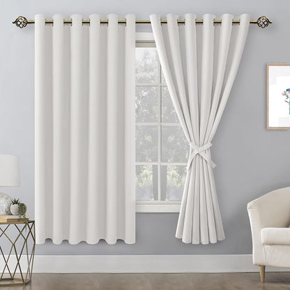 Room Darkening Curtains for Bedroom, 70 x 63 Inches Ivory, 2 Panels | Thermal - Image 8