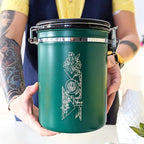 38oz / 22oz Coffee Canister – Airtight Stainless Steel Storage Container with Date Tracker & Scoop, Sealed Jar for Grounds, Beans, Tea, Flour, Cereal, and Sugar (Green Vibes, 38OZ)