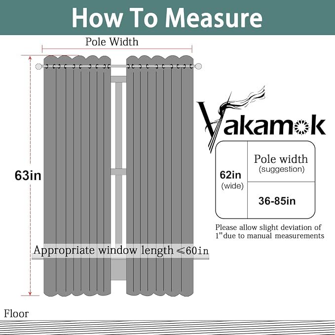 Yakamok Room Darkening Curtains 62x63 inch Length Light Grey-Living Room | 2 - Image 7