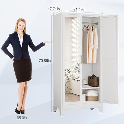 71" Metal Armoire Wardrobe Closet, Steel Clothing Storage Cabinet - Image 2