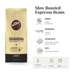 Caffe Vergnano 1882 Gran Aroma Whole Bean Arabica Medium Espresso Roast Coffee, Italian Coffee Beans Notes of Cocoa, Spices and Dried, Intensity 8/10, 3.3 lbs