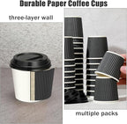 Uiifan 100 Set 4oz Disposable Espresso Cups with Lids Ripple Corrugated Paper Disposable Coffee Insulated Hot Ripple Cups for hot Chocolate, Tea, and Cocoa Drinks(Gray)