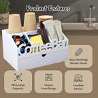Coffee Bar Organizer for Countertop – Wooden Coffee Station with Black Drawer, Tea and K Cup Storage Rack, Coffee Pod Holder for Home and Office Counter Organization (Drawer - White)