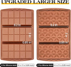 4 Pcs Chocolate Bar Mold Deep Dubai 0.85 Inch Stuffed Chocolate Molds Silicone Large Break Apart Silicone Molds (10 Snap + Pyramid)