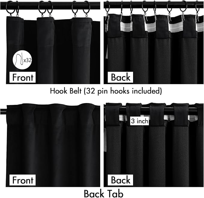 MIULEE Velvet Curtains 50W x 96L 2 Panels Black Blackout Curtains | Luxury - Image 3