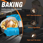 Walfos Silicone BBQ Gloves - Heat Resistant Grilling Gloves, Premium Non-Slip Kitchen Silicone Oven Mitt with Protective Cotton Layer Inside, Waterproof, Great for Grilling, Kitchen and Cooking, Blue