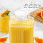 68oz Glass Pitcher with Lid (2 Lids), Rectangle Beverage Serveware and Storage Container for Cold Drinks and Liquids, Water Containers, 2 Quart Pitcher with Lid for Kool Aid and Lemonade
