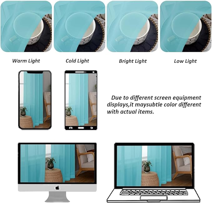 Chyhomenyc Sheer Aqua Tier Curtains 24 Inch Length Set, Small Window Kitchen - Image 4