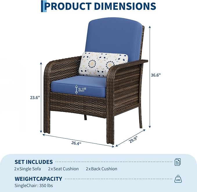 GarveeHome 2-Piece Outdoor Patio Furniture Set, All-Weather Rattan Chairs - Image 2