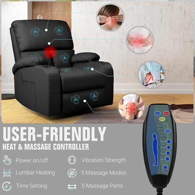 LEVELEVE Rocking Recliner Chair, Massage Rocker Recliner Chair - Image 5