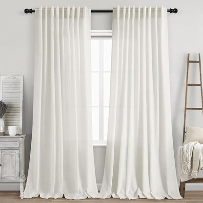 Beige White Linen Curtains 96 Inches Long by Nanspring