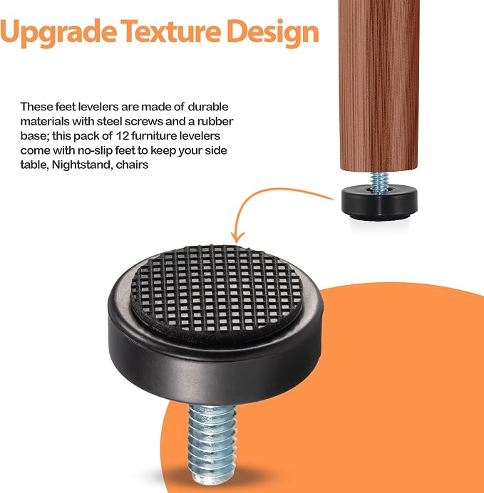 M6 Adjustable Furniture Leveler, 12 Pack Rubber Leveling Feet Screws in Threaded - Image 4