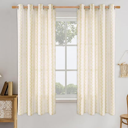 BGment Mustard Yellow Vintage Floral Linen Curtains - Image 9