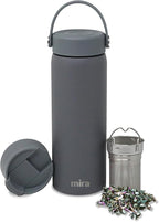 MIRA 18 oz Tea Infuser Thermos - Stainless Steel Travel Bottle with Removable Strainer for Loose Leaf Tea - Insulated Hot & Cold Brew Steeper - Smoke Gray