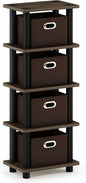FURINNO Turn-N-Tube 4-Bins System Rack, Columbia Walnut/Black/Dark Brown by Furinno-FitsYourSpaceFitsYourBudget