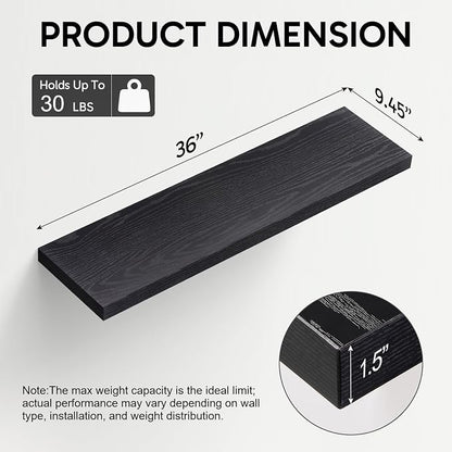 BAYKA Floating Shelves for Wall, 36 Inches Long Black Wall Mounted Rustic Wood - Image 6