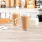 Restaurantware-Forma Professional 13.5 oz Double Wall Glass Mugs, 12 Insulated Coffee Mugs With Handle - Dishwashable, Reusable, Clear Glass Beverage Cups, Freezable, For Hot Or Cold Beverages