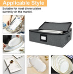Platter Storage Case - Stackable China Storage Containers Hard Shell with Durable Zipper & Label & Sturdy Handles, 5.3” Height, Structured Top, 4 Felt Dividers Included (Dark Gray)