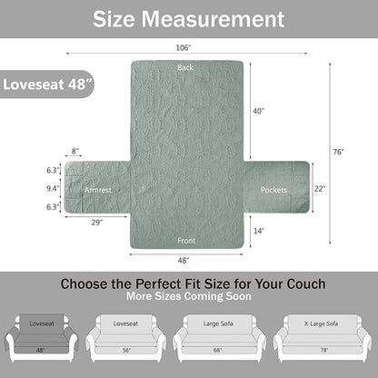 Sage Blue Loveseat Covers for 2 Cushion Couch, Water Repellent Slip Covers for - Image 7