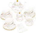 fanquare 21-Piece Gold Vine Floral Porcelain Tea Sets with Sugar Bowl Creamer Teacups, English Bone China Tea Service for Women TeaParty Family Gathering Home Décor