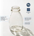 kitchentoolz 16 Oz Glass Milk Bottle with Lid - 16 Ounce Short and Wide Glass Milk Container for Refrigerator with Tamper Proof Lid and Pour Spout - Pack of 2
