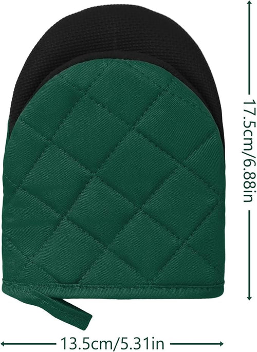 1 Pair Short Oven Mitts, Heat Resistant Silicone Kitchen Mini Oven Mitts for 500 Degrees, Non-Slip Grip Surfaces and Hanging Loop Gloves, Baking Grilling Barbecue Microwave Machine Washable