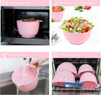 BoxedHome 4 Quart Large Plastic Mixing Bowls, Microwave Safe Mixing Bowl Set with Pour Spout, Nesting Bowls for Space Saving Storage(Fading Rose)