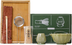 6-Piece Matcha Whisk Set, Japanese Bamboo Chasen, Scoop & Sifter, Traditional Ceremonial Kit with Ceramic Bowl, Whisk Holder Stand, Chakin Cloth (Green bamboo)