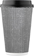 [85 SET]Harvest Pack 16 oz Coffee Cups, Disposable Insulated Coffee Cups, Ripple Double-Walled Paper Cups with Lids, Black and White Geometric, Drinking Cups for Tea Hot Chocolate Drinks To go