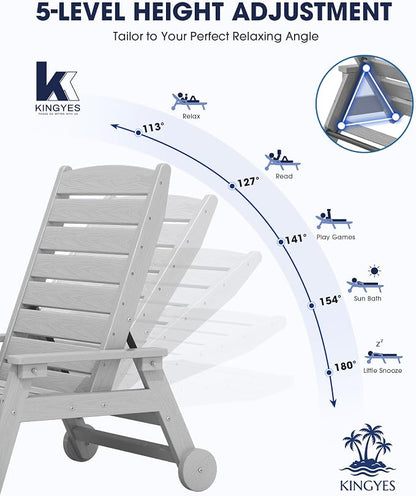 KINGYES HDPE Lounge Chair Outdoor Set of 2, Patio Chaise Lounge Recliner - Image 3