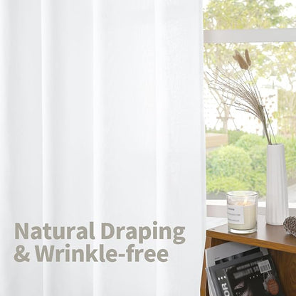 YoungsTex White Linen Semi Sheer Curtains - Image 3
