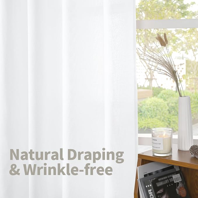 Extra Long White Linen Curtains 102 Inch Length - Image 6