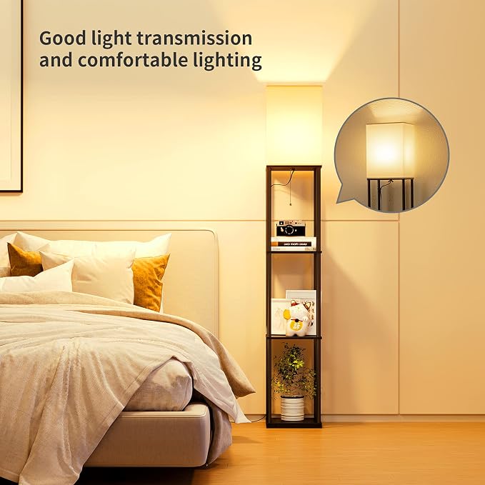SUNMORY Floor Lamp with Shelves, Modern Square Standing Lamp with 3 Color - Image 3