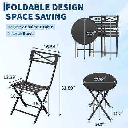 GarveeLife 3 Piece Patio Bistro Set, New Iron Outdoor Furniture Set, Metal - Image 2